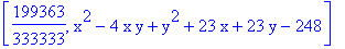 [199363/333333, x^2-4*x*y+y^2+23*x+23*y-248]